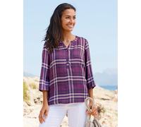 Karobluse CASUAL LOOKS, Damen, Gr. 44, lila (violett, jeansblau, kariert), 100% Viskose, gemustert, kariert, mehrfarbig, V-Ausschnitt, Blusen Karobluse (92236012-44) violett, jeansblau, kariert