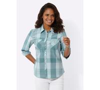 Karobluse CASUAL LOOKS, Damen, Gr. 52, blau (ozean, weiß, kariert), 50% Baumwolle, 50% Polyester, gemustert, kariert, mehrfarbig, Blusen Karobluse (25492266-52) ozean, weiß, kariert