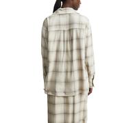 Karobluse COMMA, Damen, Gr. 36, beige (feather grau check), Web, Obermaterial: 55% Baumwolle, 45% Viskose, unifarben, oversize hüftbedeckend, Rundhals, 1-Knopf-Manschette, Blusen Karobluse, im Oversiz