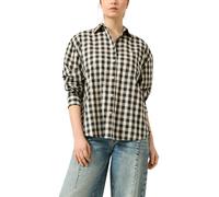 Karobluse QS, Damen, Gr. 40, beige (weißcap grau), Web, Obermaterial: 100% Baumwolle, kariert, bequem hüftbedeckend, Rundhals, 1-Knopf-Manschette, Blusen Karobluse, Langarmbluse in Karo-Optik mit Knop