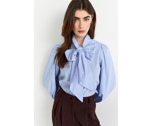 Karobluse RICHROYAL, Damen, Gr. 36, skyway blau, Web, Obermaterial: 100% Baumwolle, figurbetont, Manschette, Blusen Karobluse, mit Schleifenkragen, femininer Schnitt, Puffärmel (24512123-36)