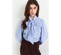 Karobluse RICHROYAL, Damen, Gr. 38, skyway blau, Web, Obermaterial: 100% Baumwolle, figurbetont, Manschette, Blusen Karobluse, mit Schleifenkragen, femininer Schnitt, Puffärmel (24512123-38) skyway bl