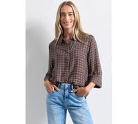 Hemdbluse STREET ONE, Damen, Gr. 42, braun (silk braun), Stoff, 100% Viskose, kariert, regular fit normal, V-Ausschnitt, abgesteppt, Blusen Hemdbluse, mit Knopfleiste (87423550-42) silk braun