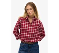 Karobluse SUPERDRY "CHECK FLANNEL BOYFRIEND SHIRT", Damen, Gr. S, rot (burgundy check), Flanell, Obermaterial: 100% Baumwolle, kariert, casual, oversize, Langarm, Blusen Karobluse, mit klassischem Hem