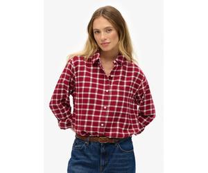 Karobluse SUPERDRY "CHECK FLANNEL BOYFRIEND SHIRT", Damen, Gr. S, rot (burgundy check), Flanell, Obermaterial: 100% Baumwolle, kariert, casual, oversize, Langarm, Blusen Karobluse, mit klassischem Hem
