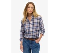 Karobluse SUPERDRY "CHECK FLANNEL BOYFRIEND SHIRT", Damen, Gr. XS, blau (blau, rot check), Flanell, Obermaterial: 100% Baumwolle, kariert, casual, oversize, Langarm, Blusen (12223135-XS) blau, rot che