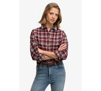 Karobluse SUPERDRY "CHECK FLANNEL RELAXED SHIRT", Damen, Gr. S, bordeaux rot check, Web, Obermaterial: 100% Baumwolle, kariert, relaxed fit normal, Blusen Karobluse, Baumwolle, relaxed fit, aus weiche