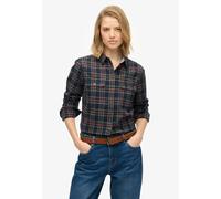 Karobluse SUPERDRY "LUMBERJACK CHECK FLANNEL SHIRT", Damen, Gr. S, gelb (navy, gelb check), Flanell, Obermaterial: 100% Baumwolle, kariert, relaxed fit, Blusen Karobluse (17581221-S)
