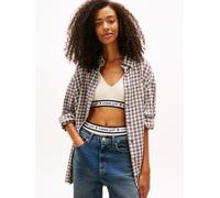 Karobluse TOMMY JEANS "TJW OVS CHIECKED SHIRT EXT", Damen, Gr. XL (42), beige tartan, Web, Obermaterial: 99% Baumwolle, 1% Elasthan, kariert, regular fit, Blusen Karobluse (44627157-XL) beige tartan