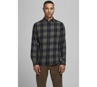 Karohemd JACK & JONES "JJ JJEGINGHAM TWILL SHIRT L/", Herren, Gr. XL, N-Gr, schwarz (olivgrün, schwarz), Web, Obermaterial: 100% Baumwolle, kariert, Hemden Karohemd (58955114-XL) olivgrün, schwarz