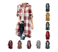 Karohemd Leinenhemd Damen Musselin Bluse Longbluse Mit Stehkragen Kariertes Hemd Hemdbluse Karierte Bluse Elegant Lang Für Leggings,17 Blau,M