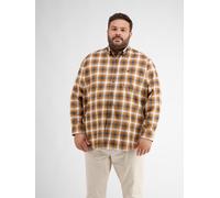 Karohemd LERROS "Karohemd mit Fischgratstruktur", Herren, Gr. 4XL, braun (hazel braun), 100% Baumwolle, sehr weit, Hemden Karohemd (73257629-4XL) hazel braun