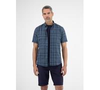 Karohemd LERROS "LERROS Halbarmhemd in sommerlich-lässiger Seersuckerqualität", Herren, Gr. S, Normalgrößen, blau (crispy blau), 100% Baumwolle, Hemden Karohemd (63591866-S) crispy blau