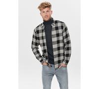 Karohemd ONLY & SONS "GUDMUND LS CHECKED SHIRT", Herren, Gr. L (52), N-Gr, grau (grau, kariert), Web, Obermaterial: 100% Baumwolle, kariert, schmal, Hemden Karohemd (11028024-L)