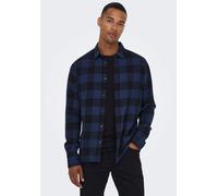 Karohemd ONLY & SONS "GUDMUND LS CHECKED SHIRT", Herren, Gr. XL (54/56), N-Gr, blau (navy, kariert), Web, Obermaterial: 100% Baumwolle, kariert, schmal, Hemden Karohemd (47914419-XL) navy, kariert