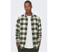 Kariertes Holzfäller Hemd Basic Langarm Flanellhemd Freizeit Karo Slim Fit Shirt Baumwolle ONSGUDMUND, Farben:Grün, Größe Hemd:XL
