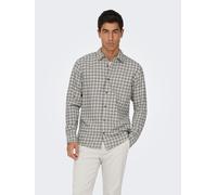 Karohemd ONLY & SONS "ONSGUDMUND LS CHECKED SHIRT NOOS", Herren, Gr. XL, N-Gr, egret checks:jet schwarz, Web, Obermaterial: 100% Baumwolle, kariert, schmal, 2-Knopf-Manschette, Hemden Karohemd, Topsel