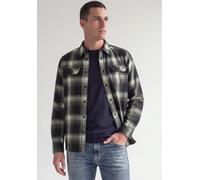 Karohemd STREET ONE MEN, Herren, Gr. L (42), US-Größen, grün (basic schwarz), Web, 100% Baumwolle, kariert, normal normal, V-Ausschnitt, Bündchen, Hemden Karohemd, mit Karomuster (32562819-L) basic sc