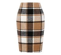 Karorock Damen Röcke Pencil Plaid Röcke für Frauen Herbst Winter hoch taillierter, Figurbetonter, knielanger Woll-Midirock mit Schlitz Damen Bleistiftrock Schwarz (B, S)