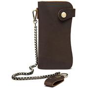 Karoukee Anti-Diebstahl Echtem Leder Bifold Kette Geldbörse für Herren, Vintage Lange Herren Brieftasche RFID-blockierendes Kreditkartenetui mit 14 Kartenfächern und Münzfach mit Reißverschluss
