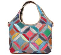 Karoukee Bunte Patchwork Damen Handtasche, Stilvolle Echtleder Tote Bag Große Henkeltasche mit Top Griff, Mode Shopper, Casual Laptop Schultertaschen für Frauen