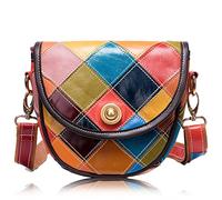 Karoukee Bunte Patchwork Ölleder Umhängetasche für Frauen, Stilvolle Kleine Handy Sattel Schultertasche, Damen Elegante Handtasche, Handytache Crossbody Bag mit Verstellbarer Riemen