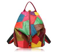 Karoukee Bunter Modischer Rucksack für Frauen, Patchwork Rindsleder Rucksäcke, Praktischer Tagesrucksack, Lässiger Hobo Daypack, Damen Mode Backpack