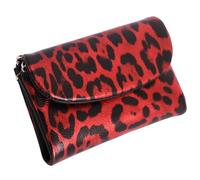 Karoukee Chic Leopardenmuster Dreifach-Portemonnaie für Damen, Echtes Leder Kompakte Münzbörse für Frauen, RFID-blockierende Kreditkartenhalter, 10 Kartenfächer & 2 Reißverschlussfächer - Rot