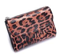 Karoukee Chic Leopardenmuster Dreifach-Portemonnaie für Damen, Echtes Leder Kompakte Münzbörse für Frauen, RFID-blockierende Kreditkartenhalter, 10 Kartenfächer & 2 Reißverschlussfächer - Roségold