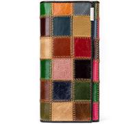 Karoukee Damen Fancy Echtleder Bifold Lange Brieftasche Einzigartig Patchwork Bunte Handy Clutch Geldbörse mit großem Fassungsvermögen Kreditkarten Halter Geldbörse Kiss Lock Münzbeutel Portemonnaie