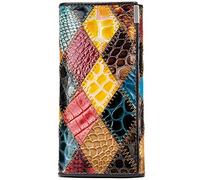 Karoukee Damen Fancy Echtleder Bifold Lange Brieftasche Einzigartig Patchwork Bunte Handy Clutch Geldbörse mit großem Fassungsvermögen Kreditkarten Halter Geldbörse Kiss Lock Münzbeutel Portemonnaie