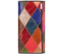 Karoukee Damen Fancy Echtleder Bifold Lange Brieftasche Einzigartig Patchwork Bunte Handy Clutch Geldbörse mit großem Fassungsvermögen Kreditkarten Halter Geldbörse Kiss Lock Münzbeutel Portemonnaie