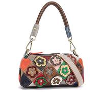 Karoukee Damen Kleine Rindsleder Handtasche, Stilvolle Tornistertasche mit Patchwork Design, Leicht zu Tragen Umhängetasche, Bunte Schultertasche für Frauen