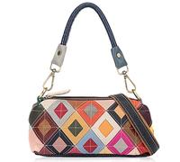 Karoukee Damen Kleine Rindsleder Handtasche, Stilvolle Tornistertasche mit Patchwork Design, Leicht zu Tragen Umhängetasche, Bunte Schultertasche für Frauen