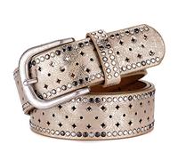 Karoukee Damen Modischer Nieten Gürtel, Verbund Leder Taillengürtel, Einfach zu Tragender Loch-freier Damen Gürtel mit Leichter Schnalle, Geeignet für Jeans, Shorts