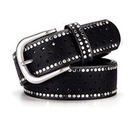 Karoukee Damen Modischer Nieten Gürtel, Verbund Leder Taillengürtel, Einfach zu Tragender Loch-freier Damen Gürtel mit Leichter Schnalle, Geeignet für Jeans, Shorts