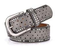 Karoukee Damen Modischer Nieten Gürtel, Verbund Leder Taillengürtel, Einfach zu Tragender Loch-freier Damen Gürtel mit Leichter Schnalle, Geeignet für Jeans, Shorts