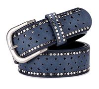 Karoukee Damen Modischer Nieten Gürtel, Verbund Leder Taillengürtel, Einfach zu Tragender Loch-freier Damen Gürtel mit Leichter Schnalle, Geeignet für Jeans, Shorts