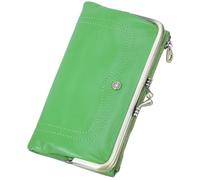 Karoukee Damen Portemonnaie mit RFID-Schutz - Elegante Ziegenleder Geldbörse mit Handyfach (für Handy bis 6,3 Zoll), 8 Kartensteckfächern | Reißverschluss-Münzfach | Rahmenverschluss - Grün