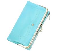 Karoukee Damen Portemonnaie mit RFID-Schutz - Elegante Ziegenleder Geldbörse mit Handyfach (für Handy bis 6,3 Zoll), 8 Kartensteckfächern | Reißverschluss-Münzfach | Rahmenverschluss - Blau