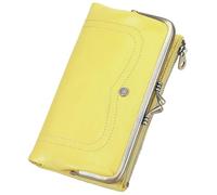 Karoukee Damen Portemonnaie mit RFID-Schutz - Elegante Ziegenleder Geldbörse mit Handyfach (für Handy bis 6,3 Zoll), 8 Kartensteckfächern | Reißverschluss-Münzfach | Rahmenverschluss - Gelb