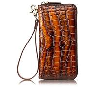 Karoukee Damen Rindsleder Geldbörse mit Krokodil Print, Vintage Farbe Gradient Handgelenkstasche, Große Kartenhalter mit um Reißverschluss, Mode Handy Clutch für Frauen