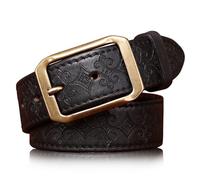 Karoukee Dickes Rindleder Herrengürtel mit Geprägtem Muster - Echtes Leder Gürtel für Herren - Klassischer Messingverschluss - Verpackt in Geschenkbox - Schwarz