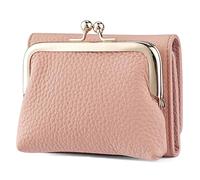 Karoukee Echtes Leder Kleine Trifold Geldbörse für Damen, RFID-blockierende Kreditkartenhalter, Kompakte Kiss-Lock Portemonnaie mit 8 Kartenfächern(Rosa)