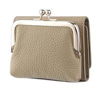 Karoukee Echtes Leder Kleine Trifold Geldbörse für Damen, RFID-blockierende Kreditkartenhalter, Kompakte Kiss-Lock Portemonnaie mit 8 Kartenfächern(Grau)