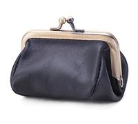 Karoukee Echtes Leder Münzbörse für Frauen, Damen Kiss-Lock Münzbeutel, Vintage Mini Geldbörse, Elegante Soild Farbe Portemonnaie