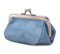 Karoukee Echtes Leder Münzbörse für Frauen, Damen Kiss-Lock Münzbeutel, Vintage Mini Geldbörse, Elegante Soild Farbe Portemonnaie