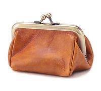 Karoukee Echtes Leder Münzbörse für Frauen, Damen Kiss-Lock Münzbeutel, Vintage Mini Geldbörse, Elegante Soild Farbe Portemonnaie