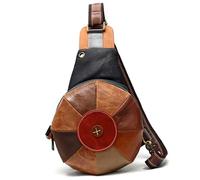 Karoukee Echtes Leder Sling Rucksack für Frauen, Damen Brusttasche mit Patchwork Design, Modische Umhängetasche, Kleine Schultertasche für Outdoor-Sport, Wandern, Radfahren, Reisen