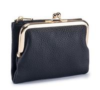 Karoukee Echtleder Bifold Geldbörse für Damen, Elegante Kleine Portemonnaie mit Kussverschluss (Kiss-Lock) & RFID-Schutz, Mehrfachfach Kreditkartenhalter im klassischen Design(Schwarz)